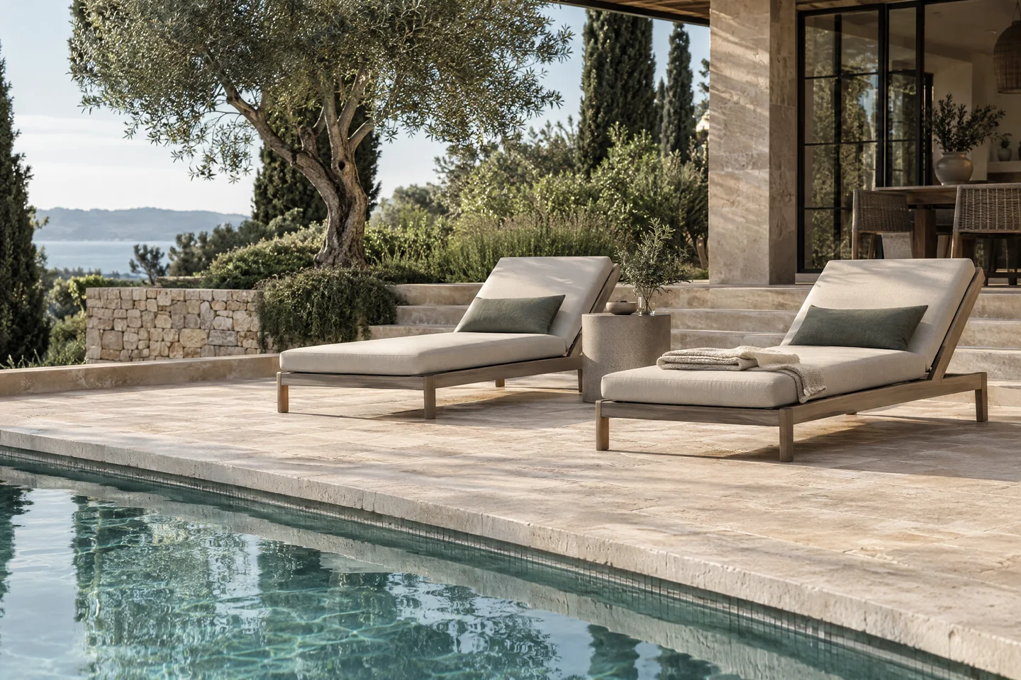 Poolside Chaises in a considered outdoor setting