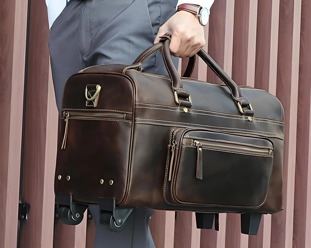 leather carry on luggage with wheels